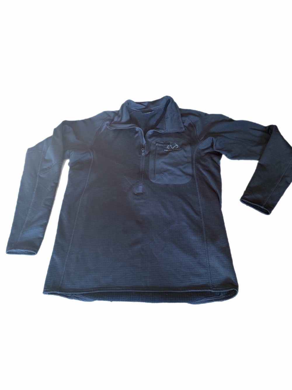 Realtree Men's 1/4 Zip Hunting Pullover in solid black Size Small